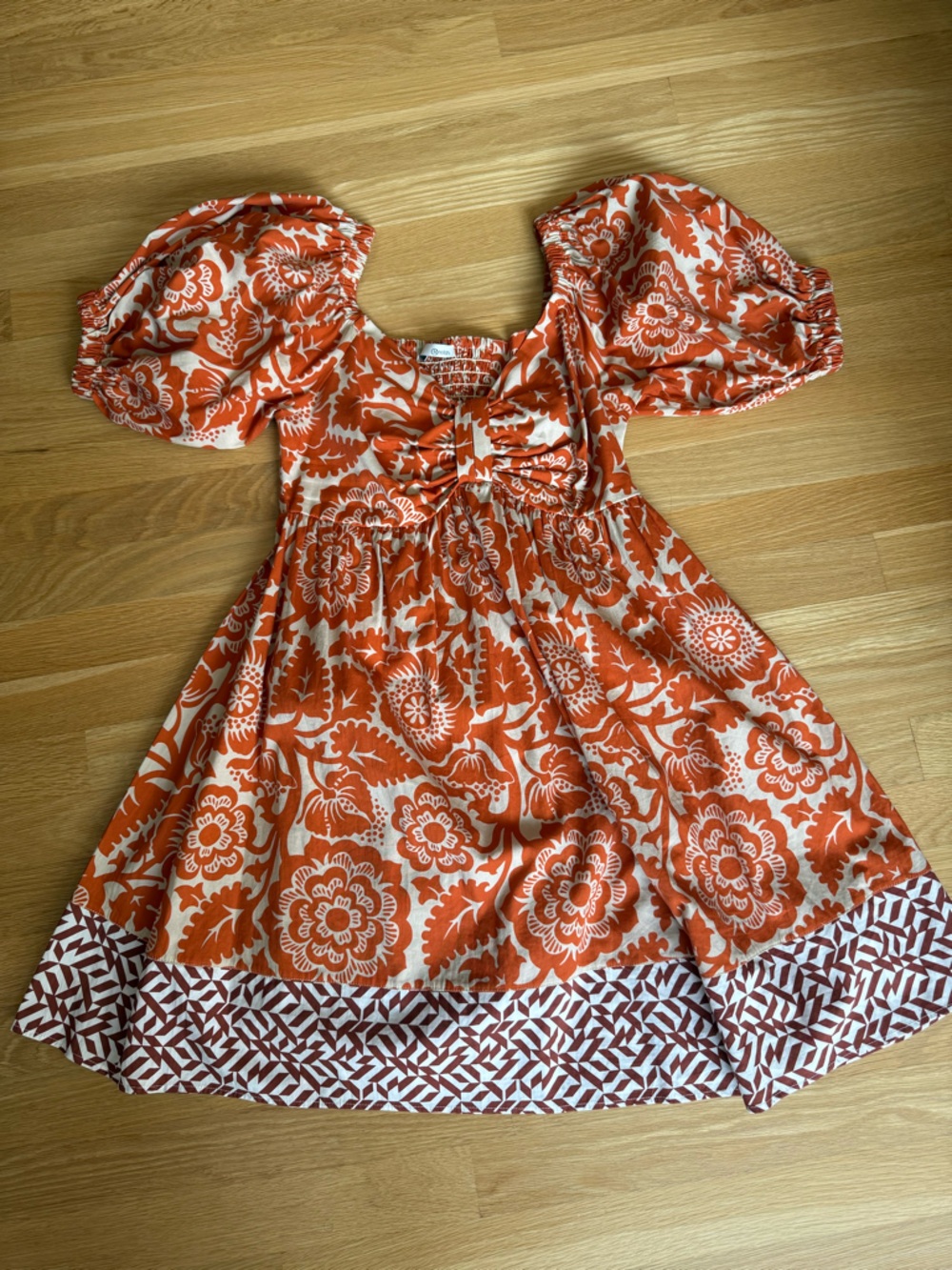 Relished Orange and White Floral Puff-Sleeve Dress